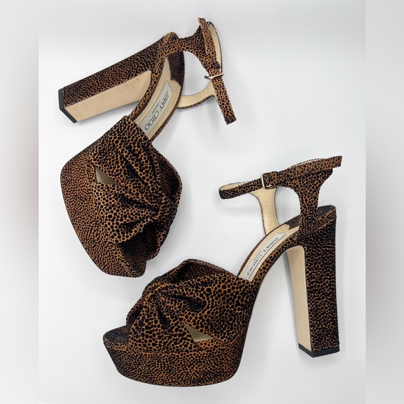 Jimmy Choo Shoes - Jimmy Choo Heloise 120 Platform Knotted Open Toe Print Platform Sandals Size 40